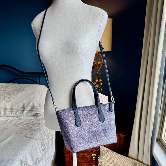 Kate Spade Navy Blue Glitter Joeley Mini Crossbody Tote Bag - Picture 1 of 16
